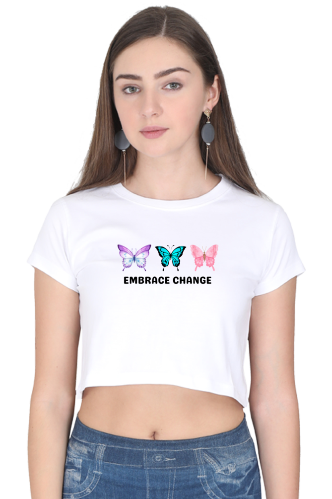 Embrace Change Butterfly Crop Top  White-XXL