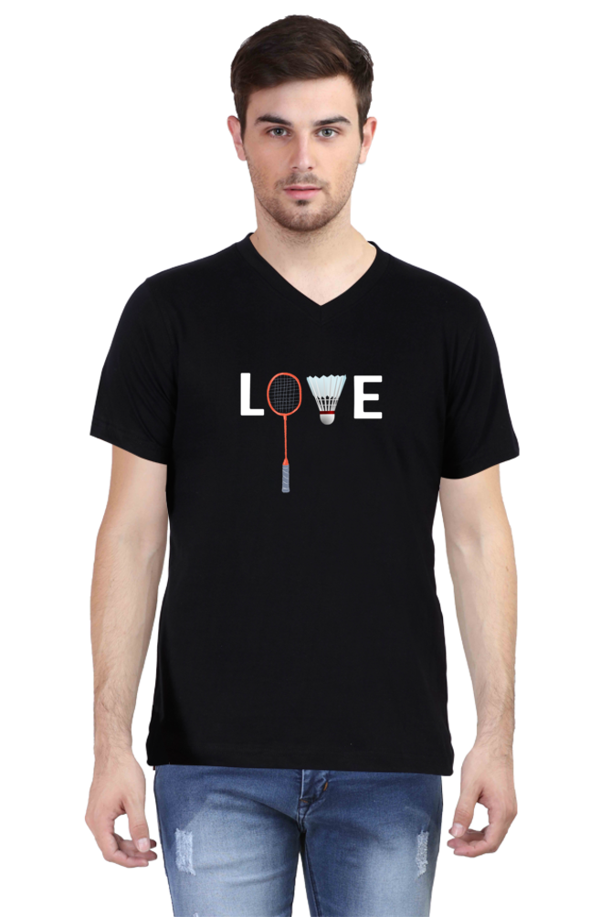 Love Badminton V Neck T-Shirt  Black-XXL