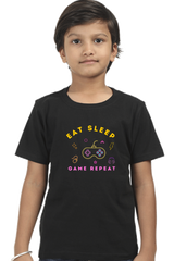 Kids Eat Sleep Game Repeat T-Shirt  Black-13Yrs