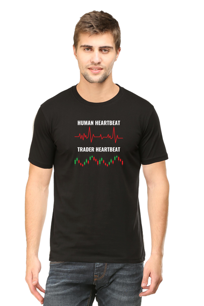 Human Vs Trader Heartbeat Stock Market T-Shirt  Black-XXL