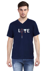 Love Badminton V Neck T-Shirt  Navy-Blue-XXL