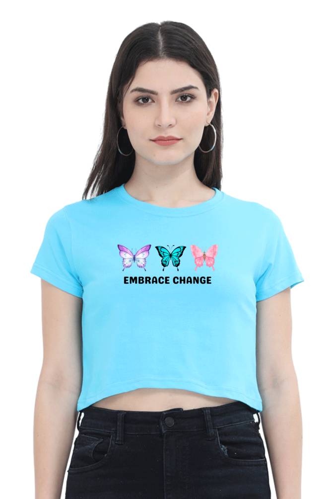 Embrace Change Butterfly Crop Top  SkyBlue-XXL