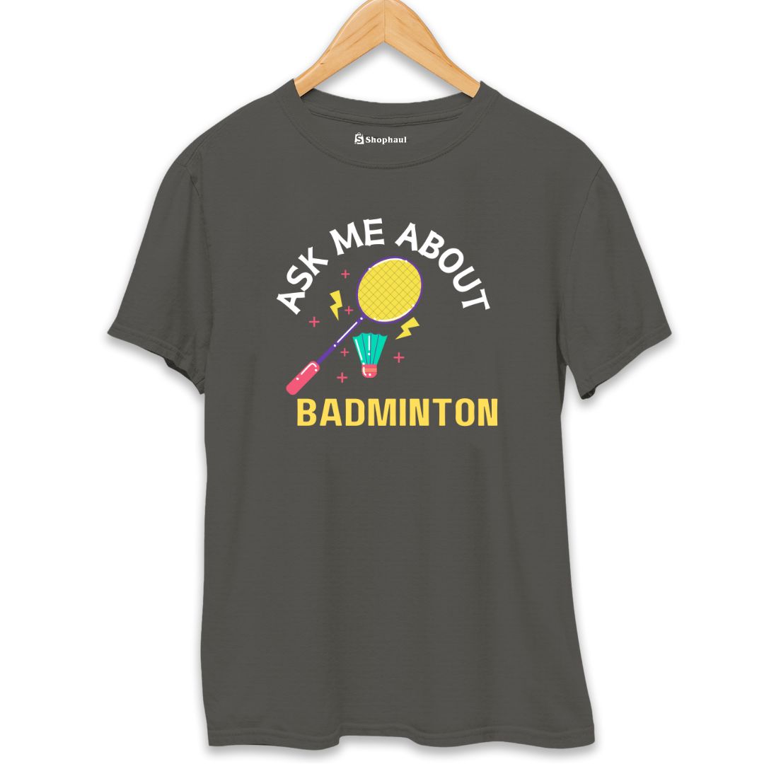 Ask me About Badminton T-Shirt  Charcoal-Melange-XXL