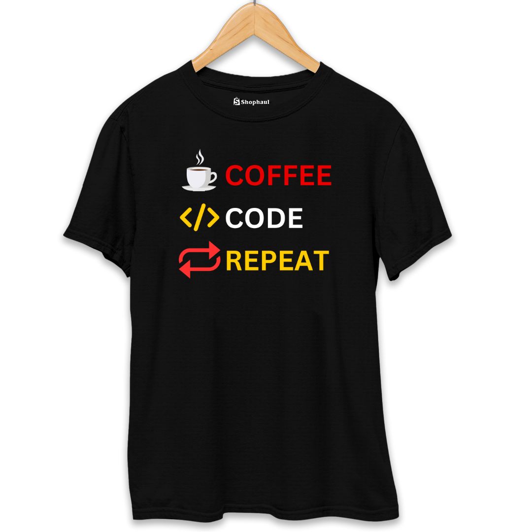 Coffee Code Repeat Coding T-Shirt  Black-XXL