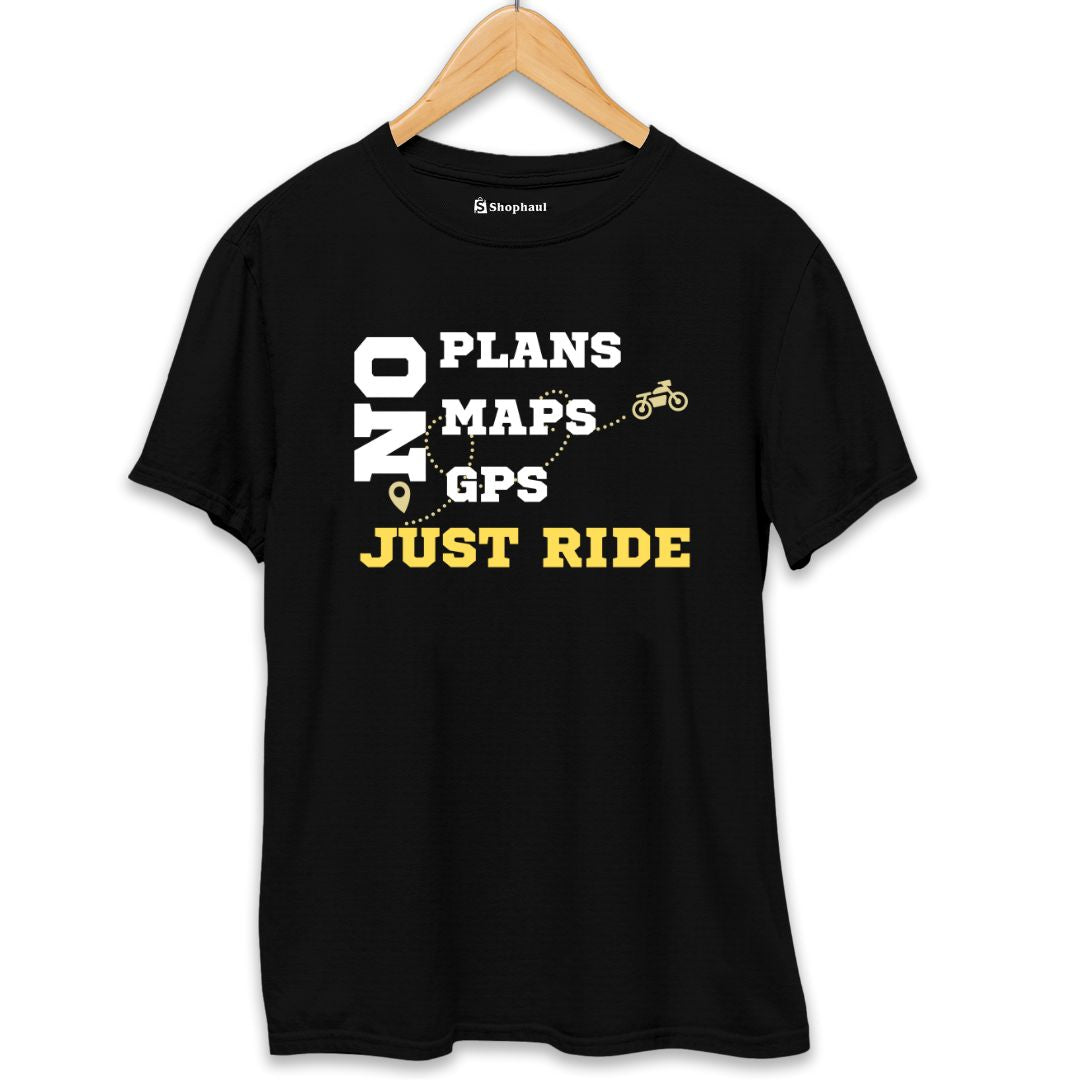 No Plans No Maps Just Ride Biker T-Shirt  Black-XXL