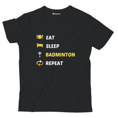 Kids Eat Sleep Badminton T-Shirt  Black-13Yrs