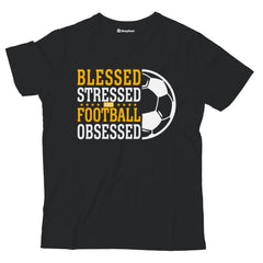 Kids Stressed Blessed Football T-Shirt  Black-13Yrs