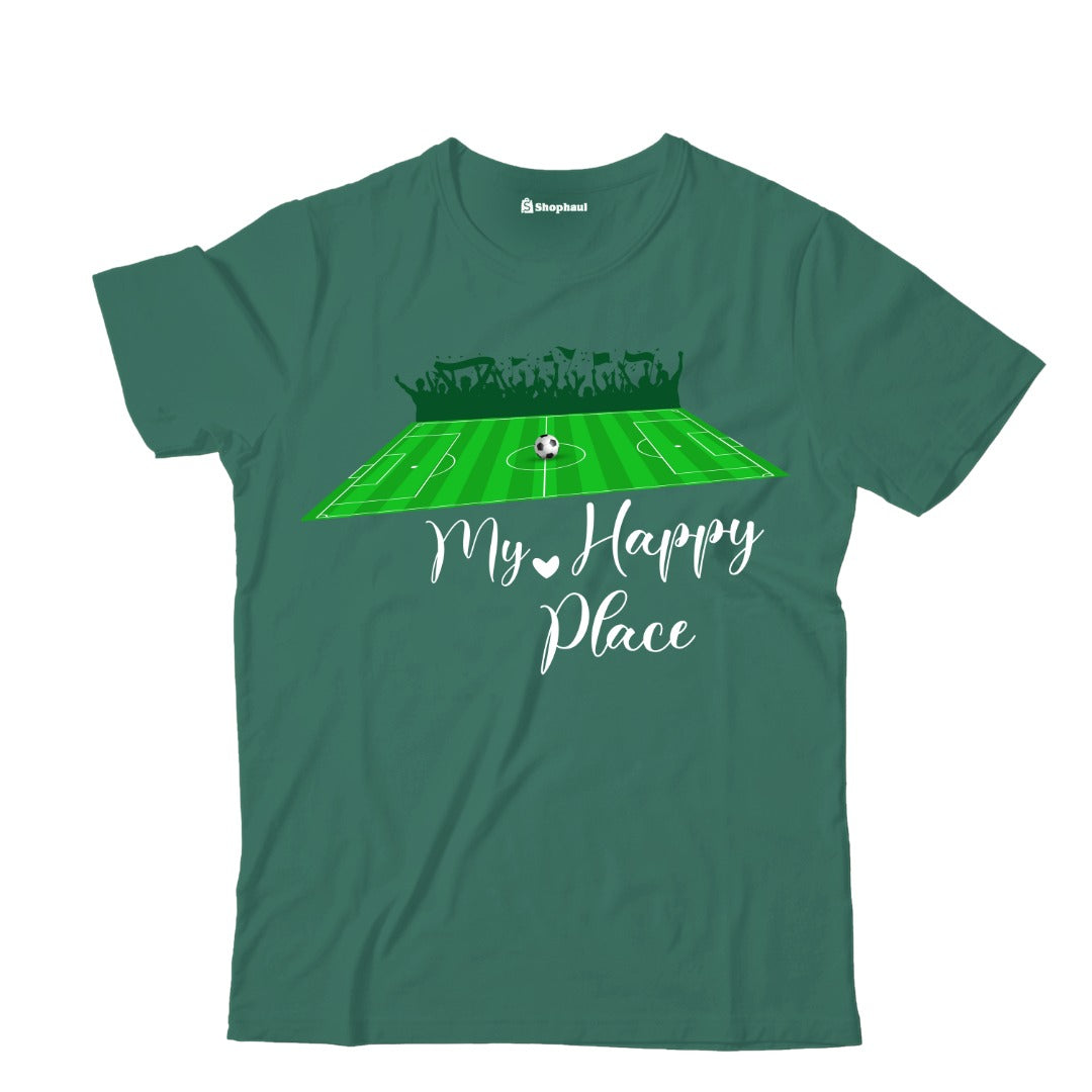 Kids My Happy Place Football T-Shirt  Bottle-Green-13Yrs