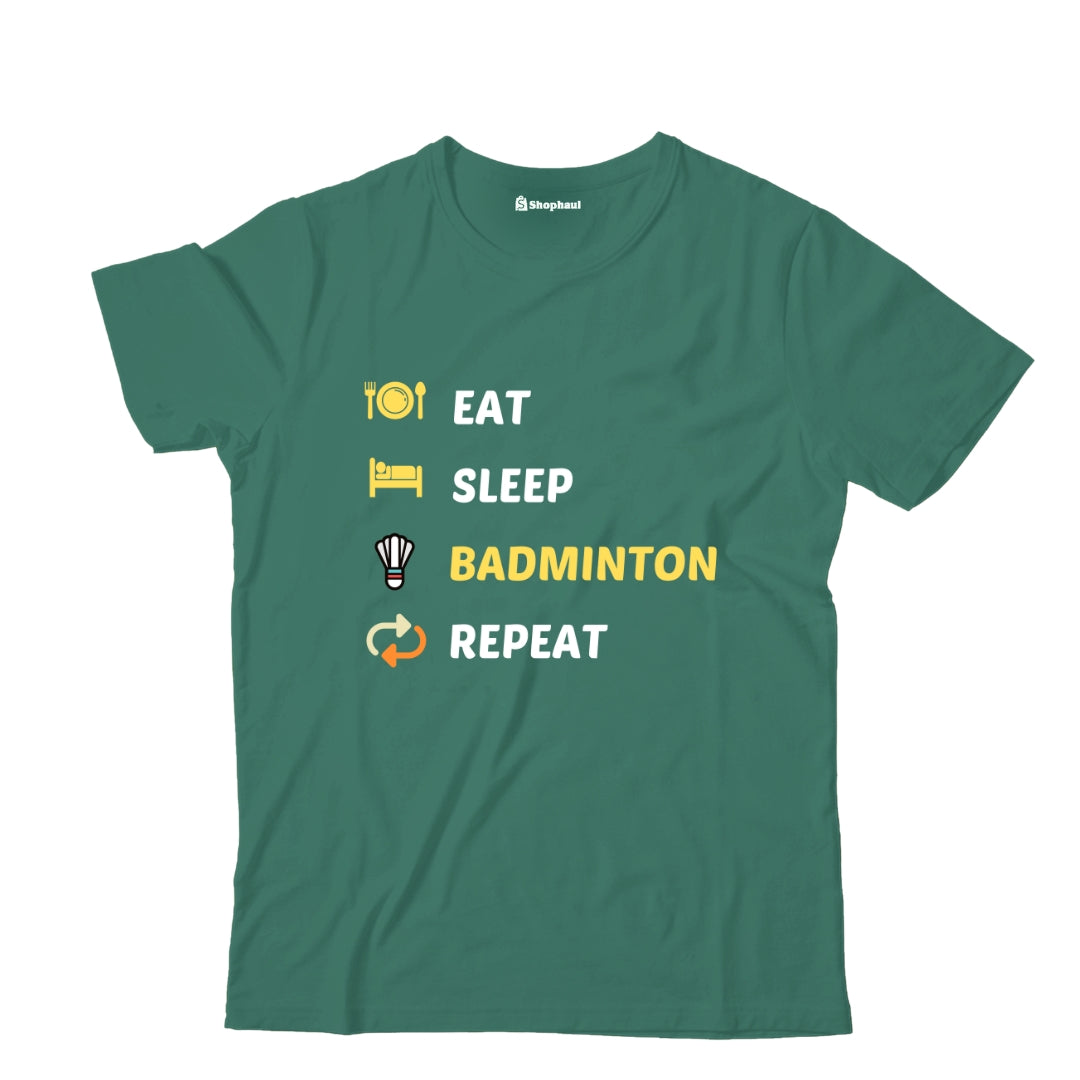 Kids Eat Sleep Badminton T-Shirt  Bottle-Green-13Yrs