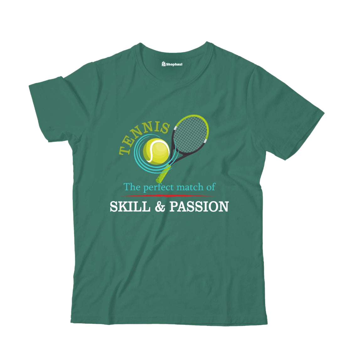 Kids Tennis is perfect match of Skill and Passion T-Shirt  Bottle-Green-13Yrs