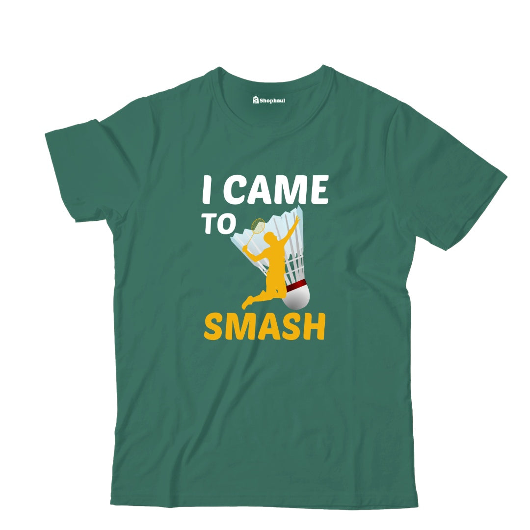 Kids I came to Smash Badminton T-Shirt  Bottle-Green-13Yrs