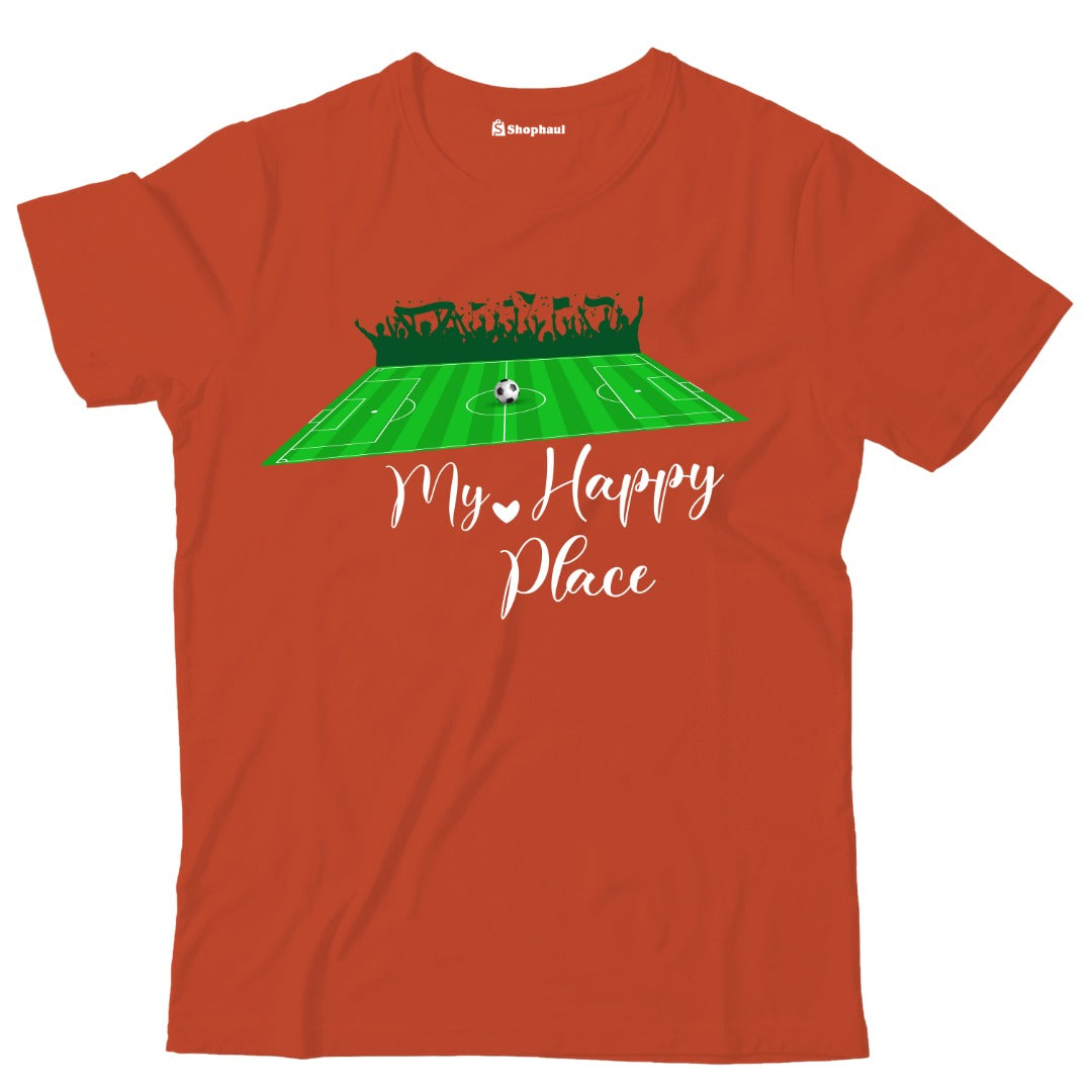 Kids My Happy Place Football T-Shirt  Brick-Red-13Yrs