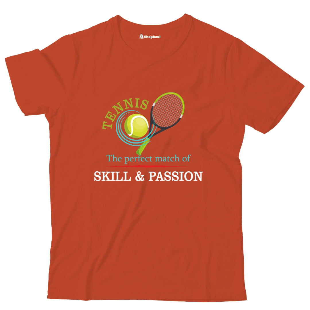 Kids Tennis is perfect match of Skill and Passion T-Shirt  Brick-Red-13Yrs