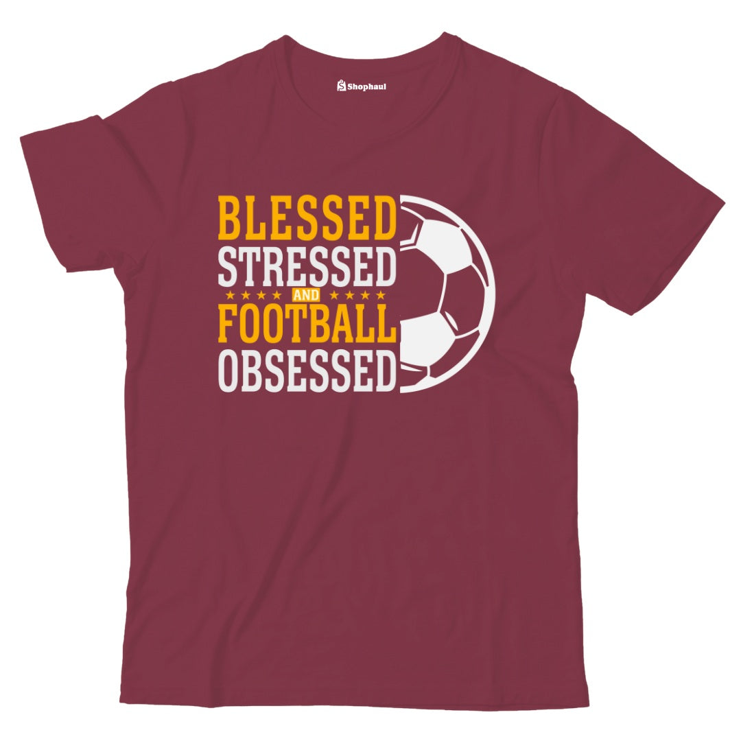 Kids Stressed Blessed Football T-Shirt  Maroon-13Yrs