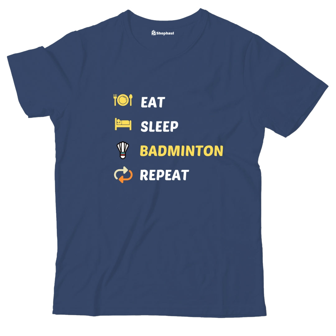 Kids Eat Sleep Badminton T-Shirt  Navy-Blue-13Yrs