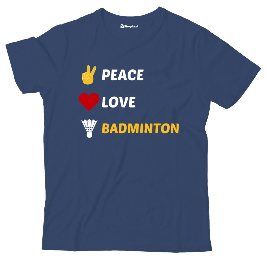 Kids Peace Love Badminton T-Shirt  Navy-Blue-13Yrs