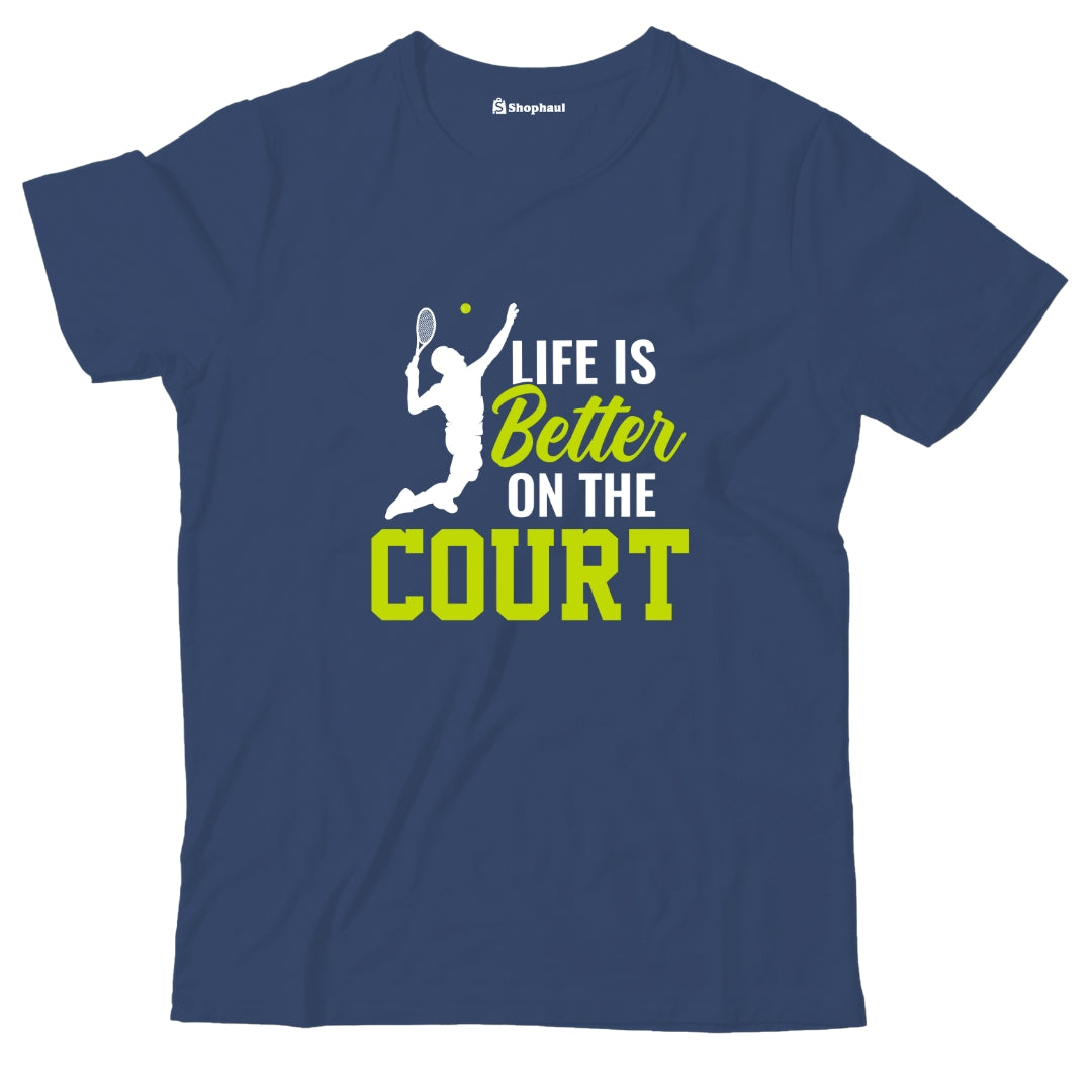 Kids Life is better on court Tennis T-Shirt  Navy-Blue-13Yrs