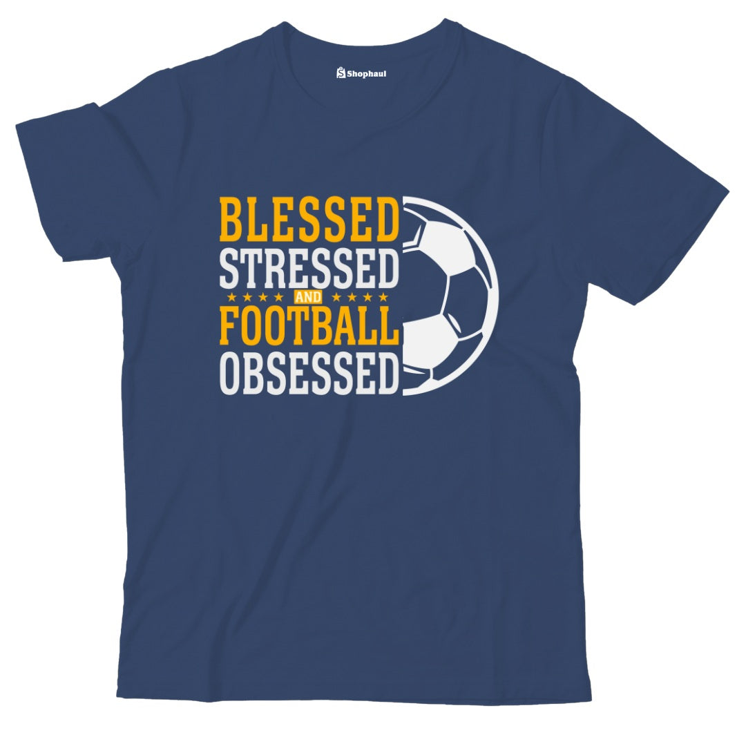 Kids Stressed Blessed Football T-Shirt  Navy-Blue-13Yrs