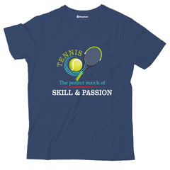 Kids Tennis is perfect match of Skill and Passion T-Shirt  Navy-Blue-13Yrs