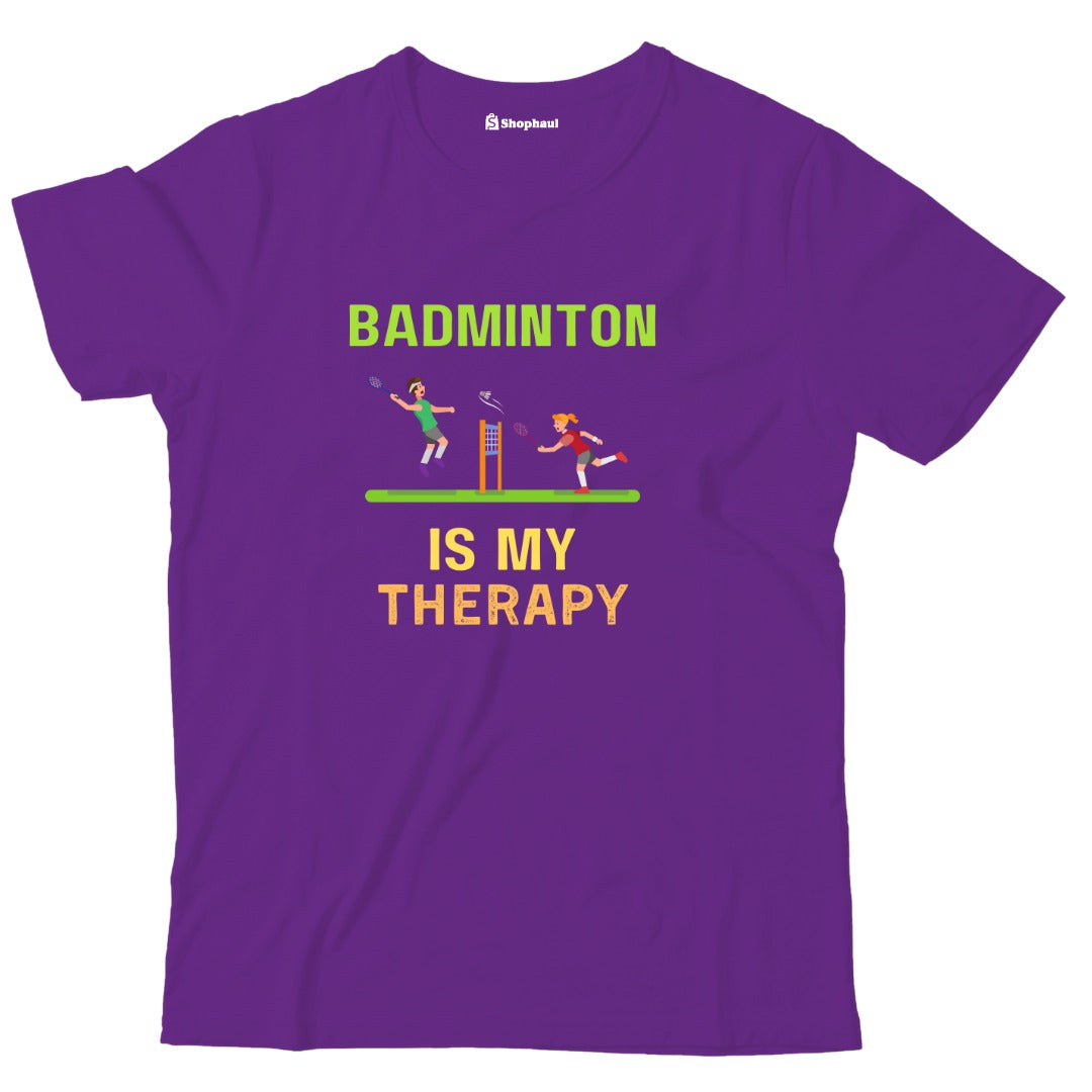 Kids Badminton is My Therapy T-Shirt  Purple-13Yrs