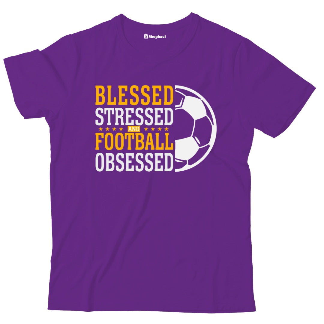 Kids Stressed Blessed Football T-Shirt  Purple-13Yrs