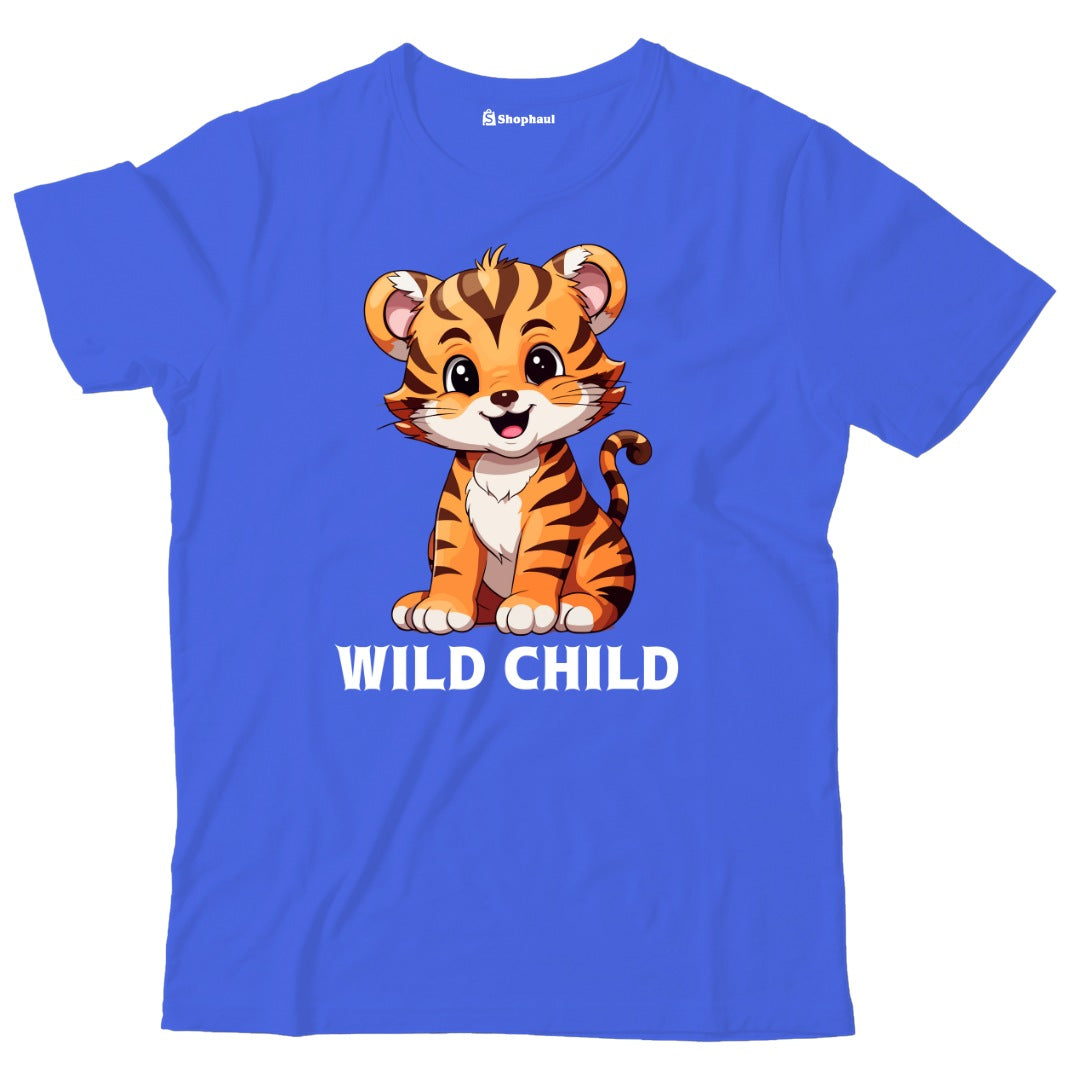 Kids Wild Child Tiger T-Shirt  Royal-Blue-13Yrs