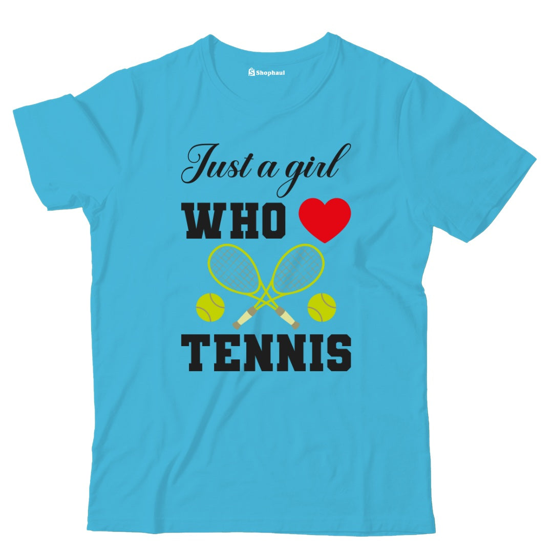 Kids Just a Girl who Loves Tennis T-Shirt  SkyBlue-13Yrs