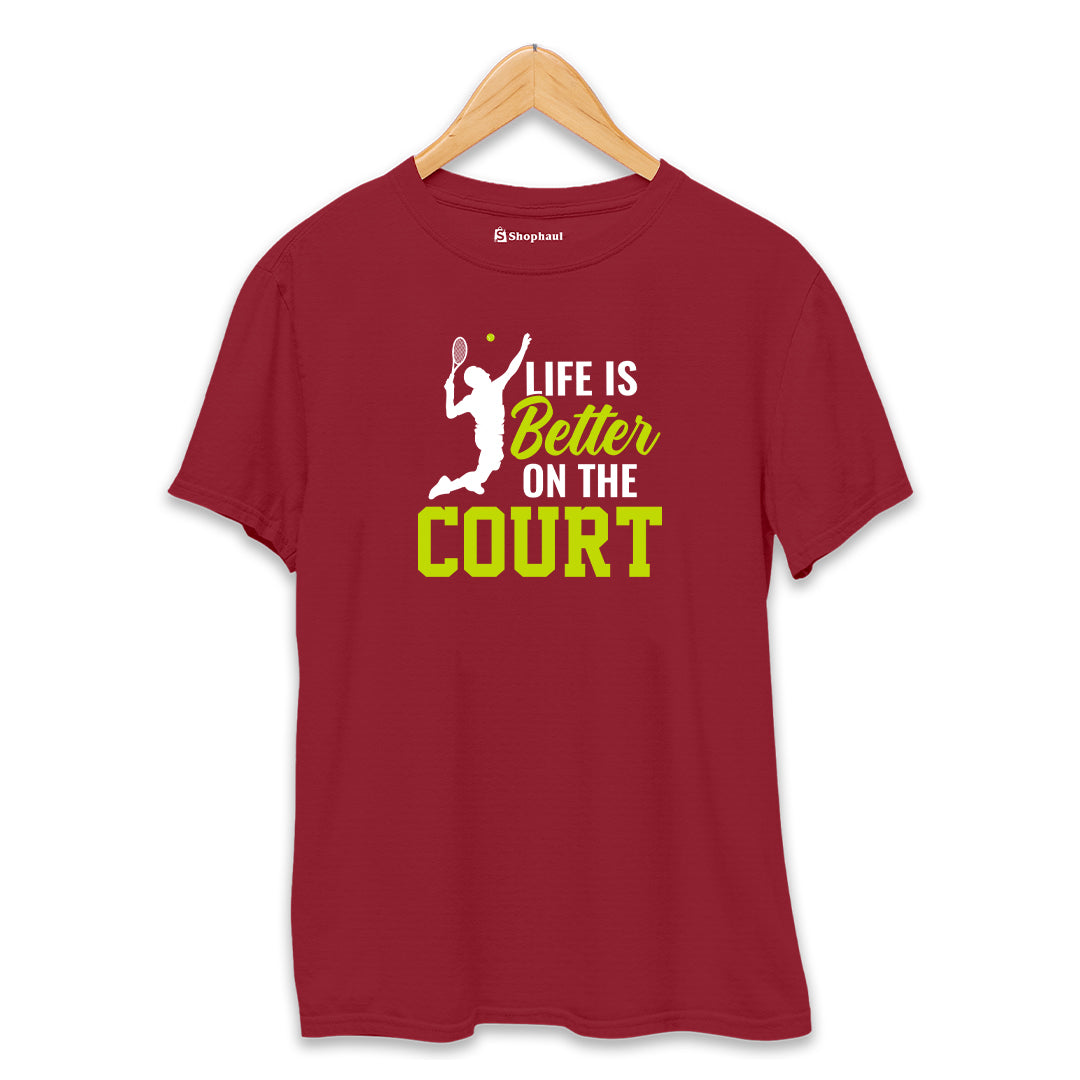 Life is Better on Court Tennis T-Shirt  Maroon-XXL