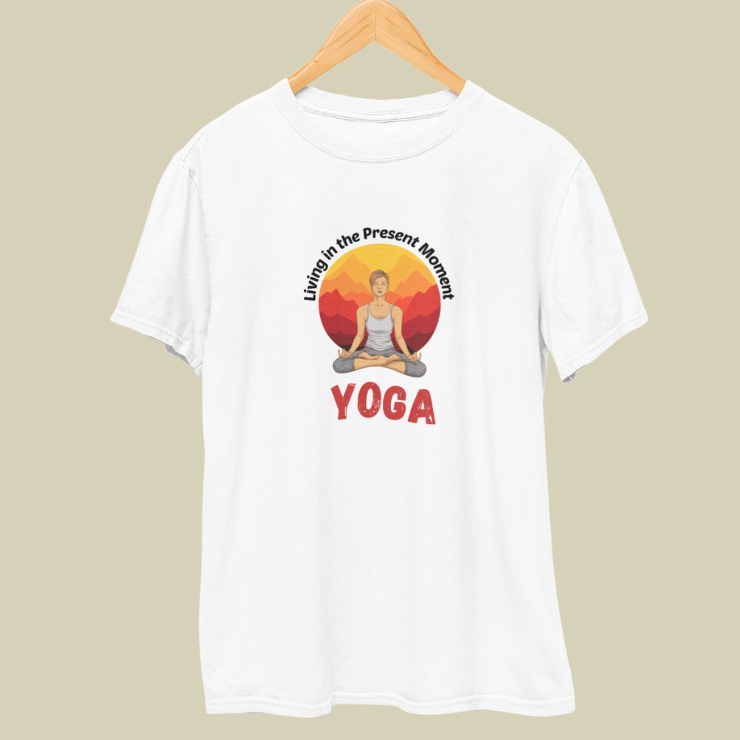 Living in the Present Moment Yoga T-Shirt  XXL-White