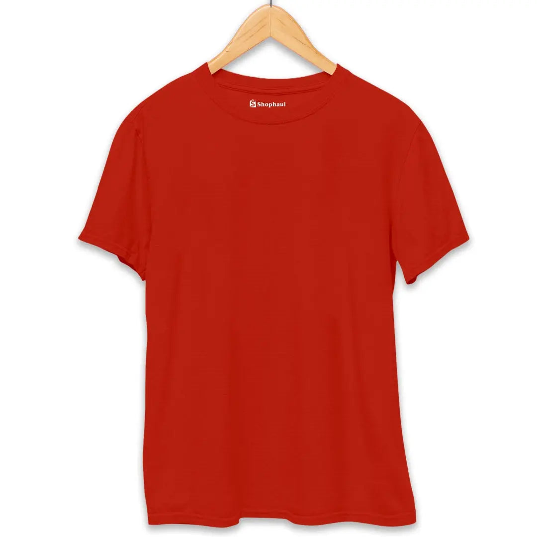 Brick Red Round Neck Plain T-Shirt The Shophaul