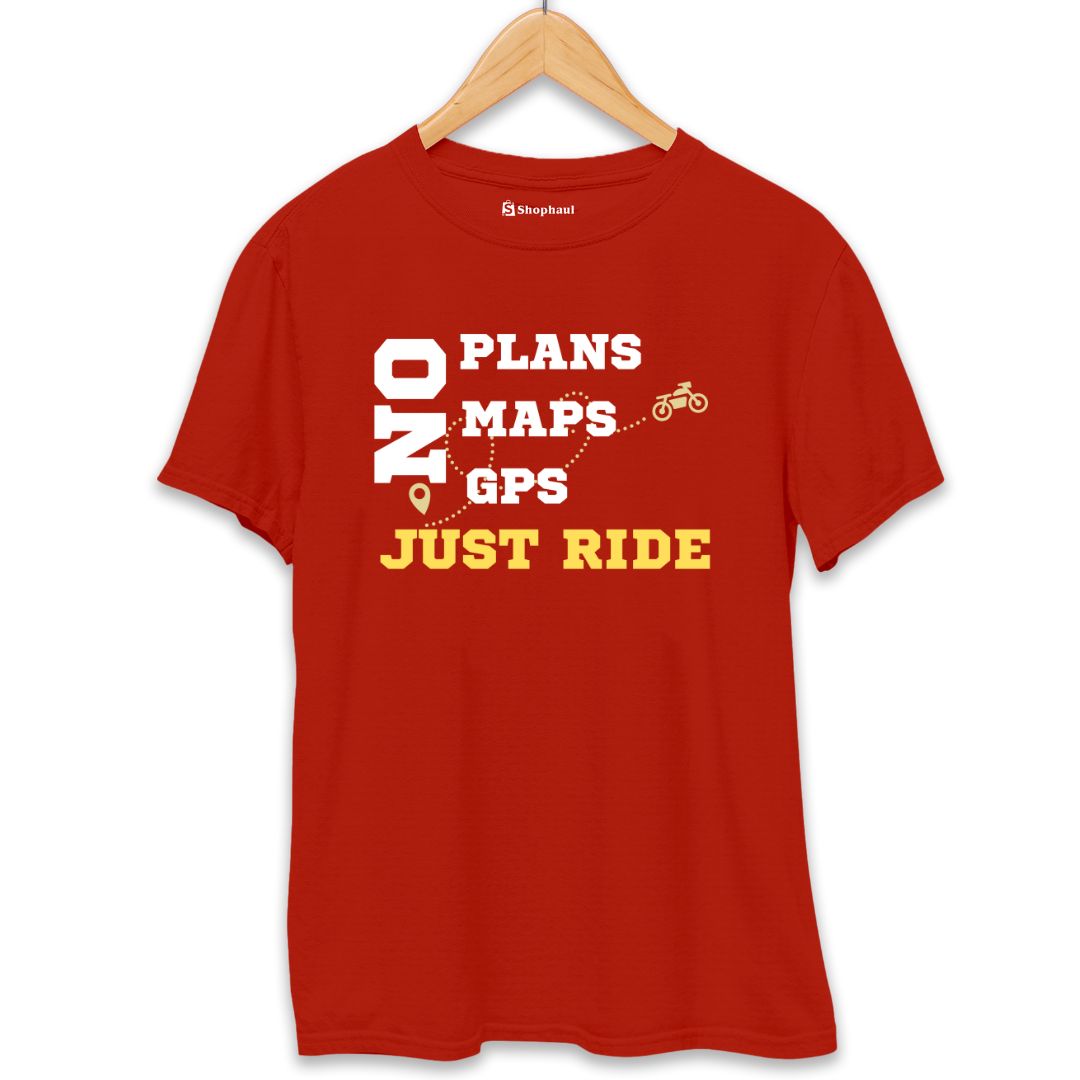 No Plans No Maps Just Ride Biker T-Shirt  Brick-Red-XXL