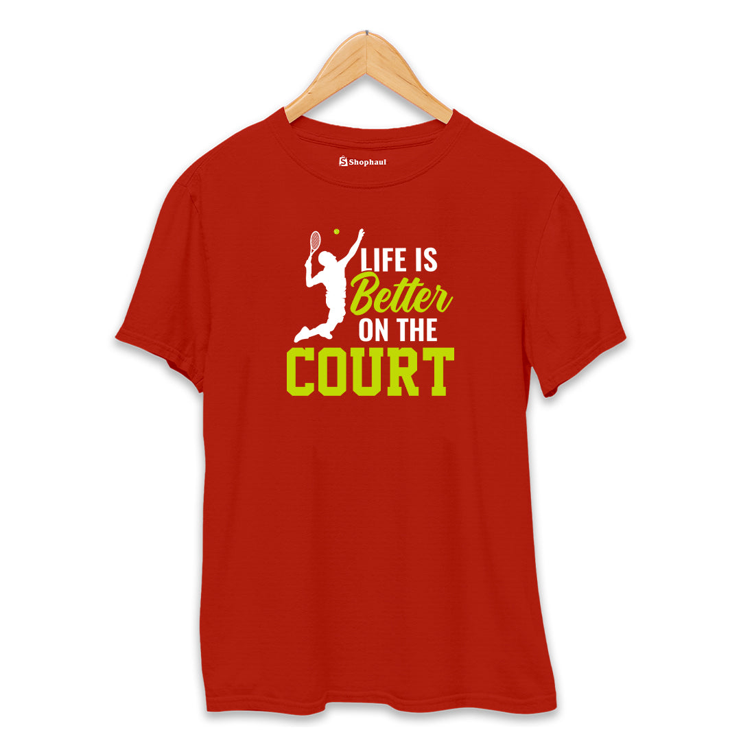 Life is Better on Court Tennis T-Shirt  Brick-Red-XXL