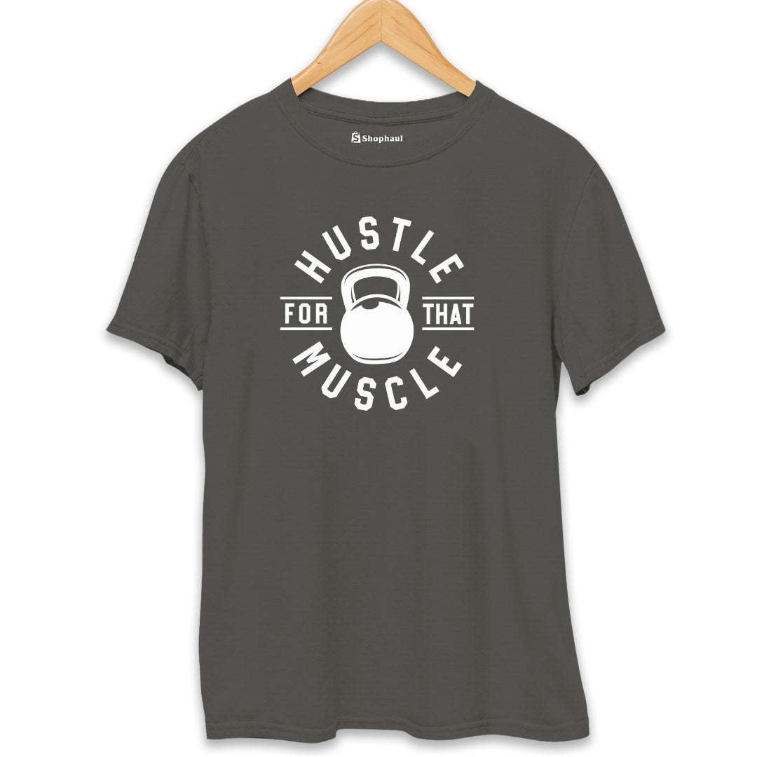 Hustle for that Muscle Gym T-Shirt  Charcoal-Melange-XXL