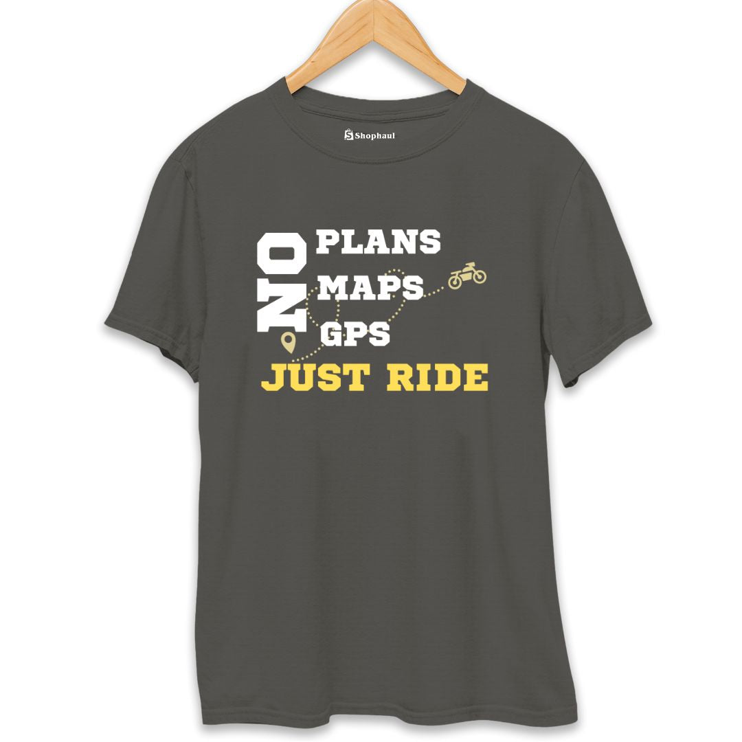 No Plans No Maps Just Ride Biker T-Shirt  Charcoal-Melange-XXL