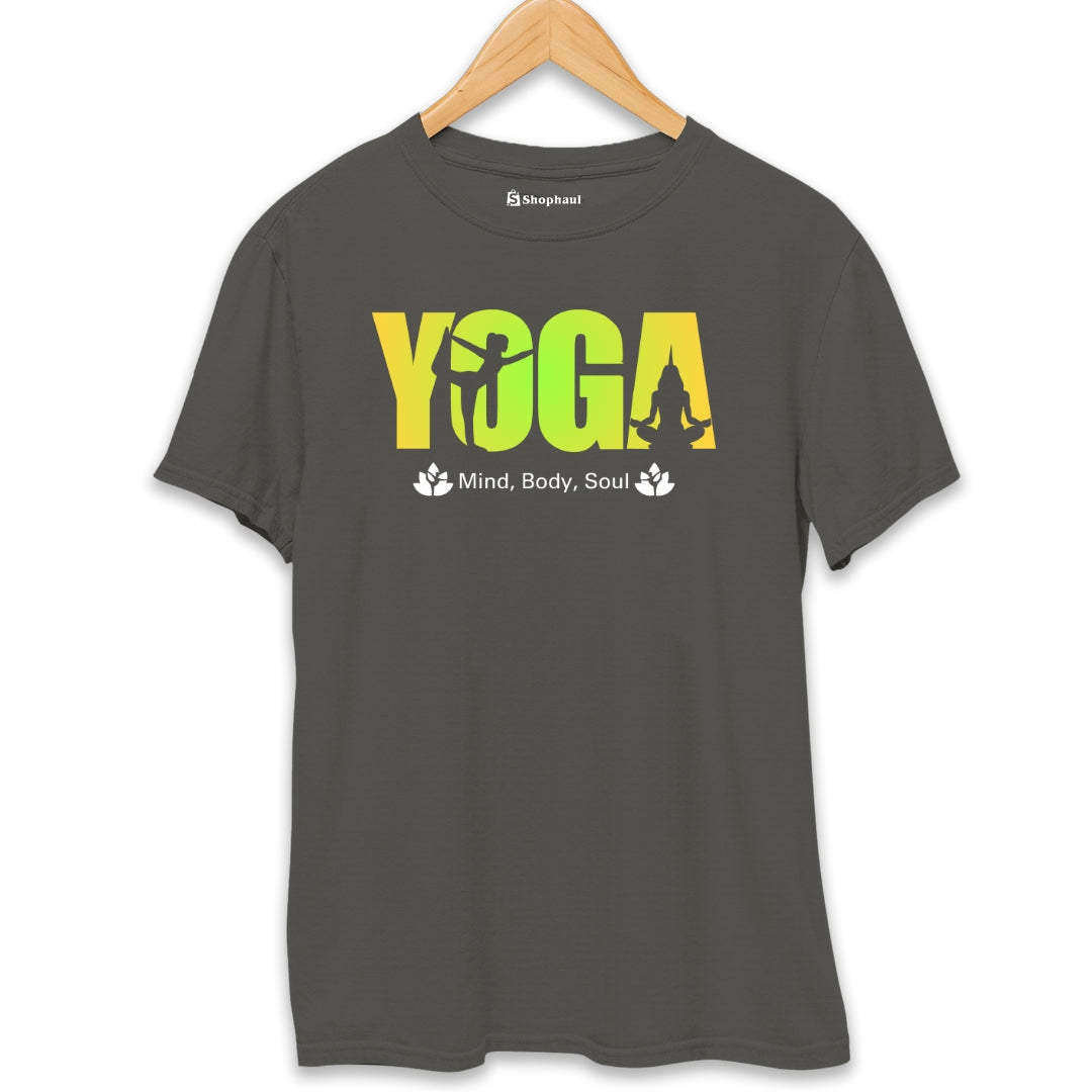 Mind Body Soul Yoga T-Shirt  Charcoal-Melange-XXL