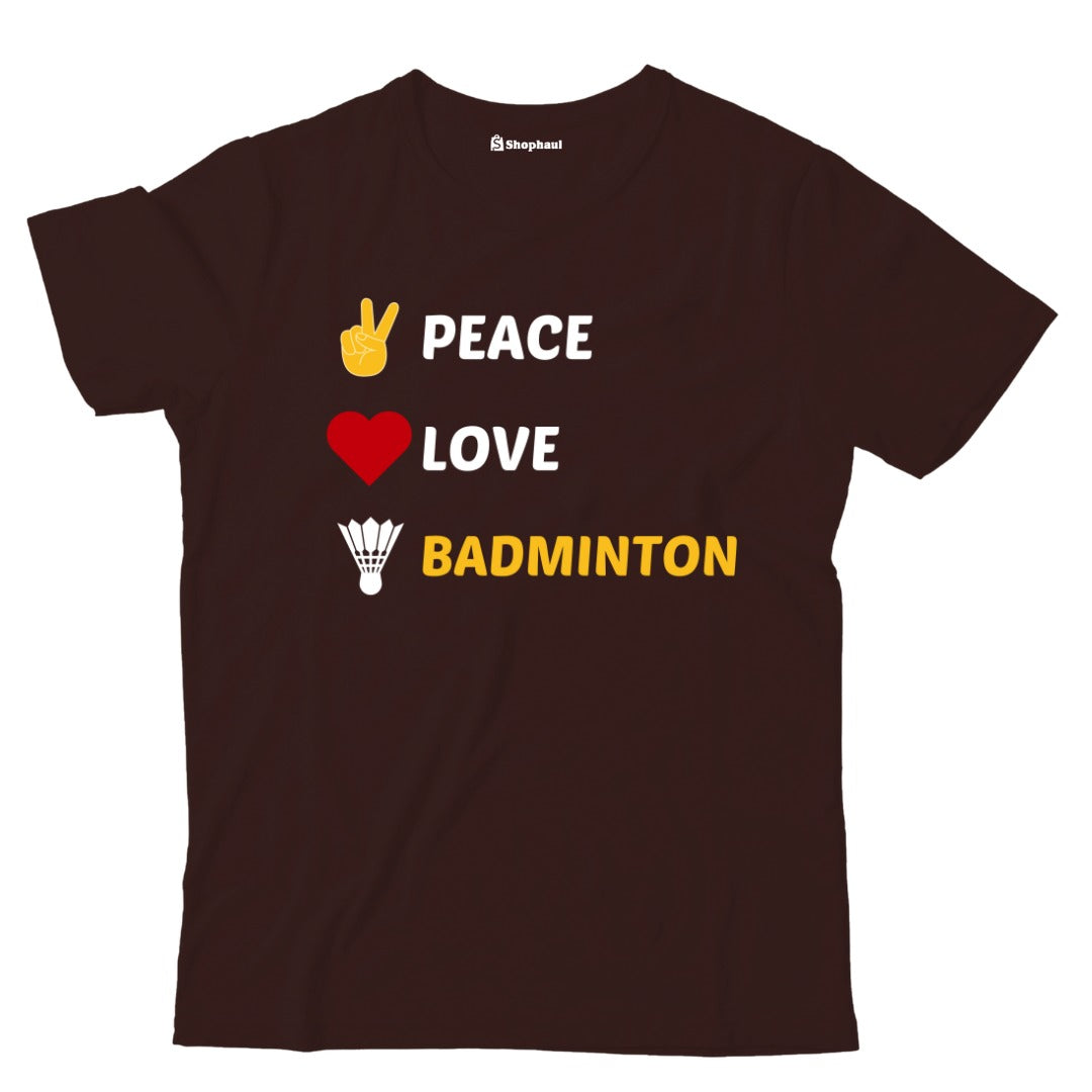 Kids Peace Love Badminton T-Shirt  Coffee-Brown-13Yrs