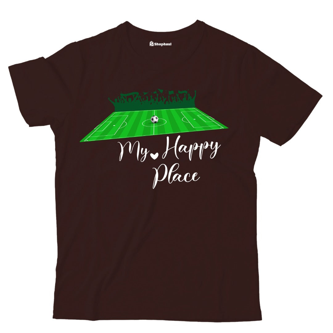 Kids My Happy Place Football T-Shirt  Coffee-Brown-13Yrs