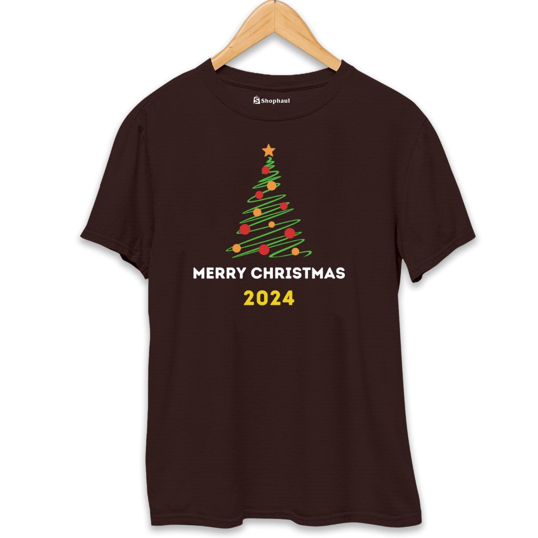 Merry Christmas Tree T-Shirt  Coffee-Brown-XXL