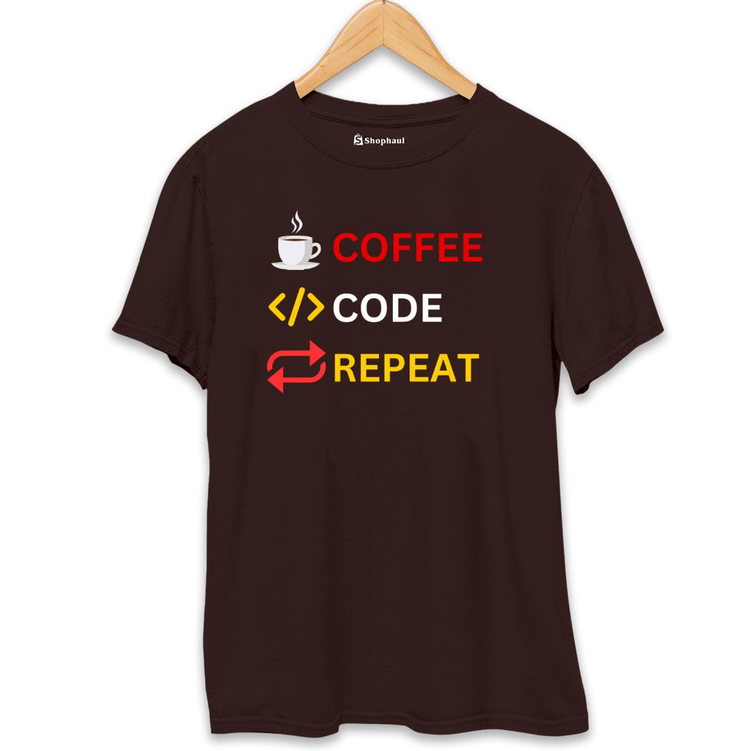 Coffee Code Repeat Coding T-Shirt  Coffee-Brown-XXL