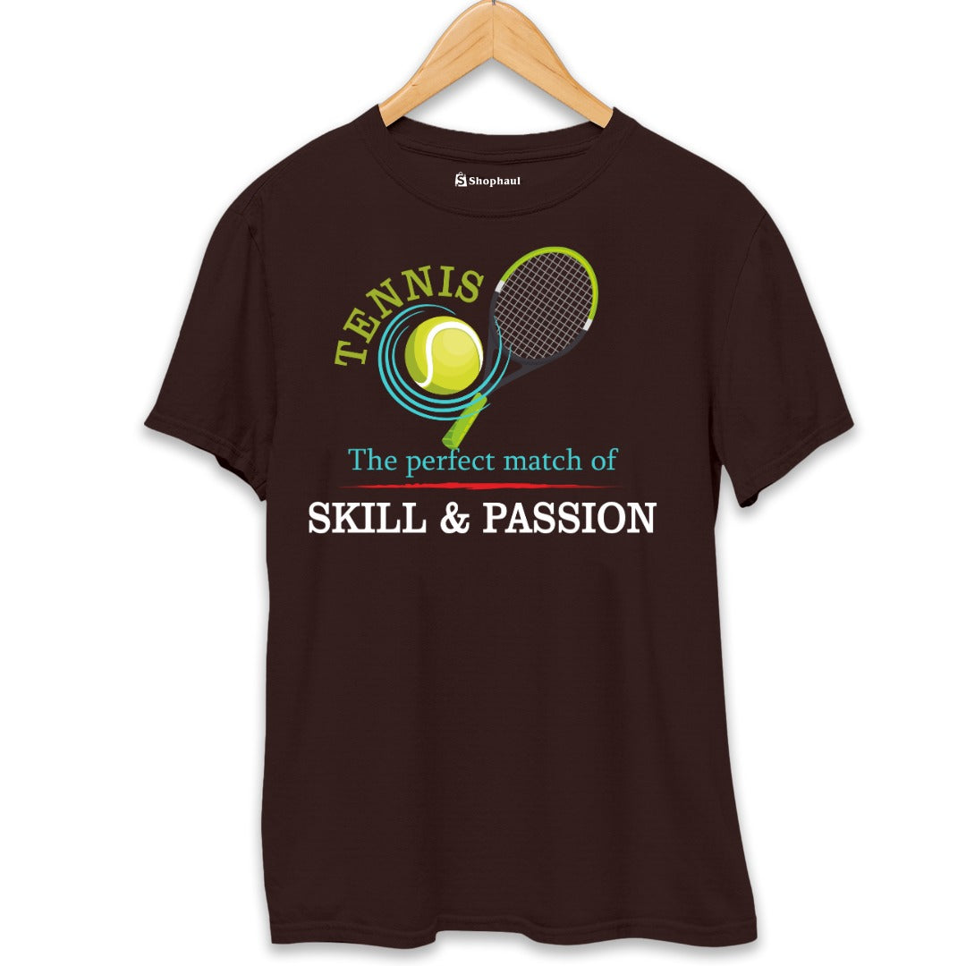 Tennis is perfect Match of Skill Passion T-Shirt  Coffee-Brown-XXL