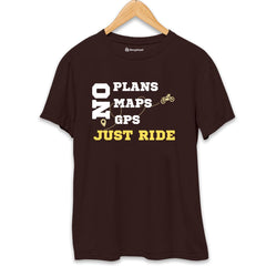 No Plans No Maps Just Ride Biker T-Shirt  Coffee-Brown-XXL