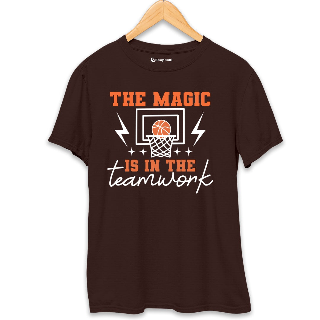 The Magic is in the Teamwork Basketball T-Shirt  Coffee-Brown-XXL