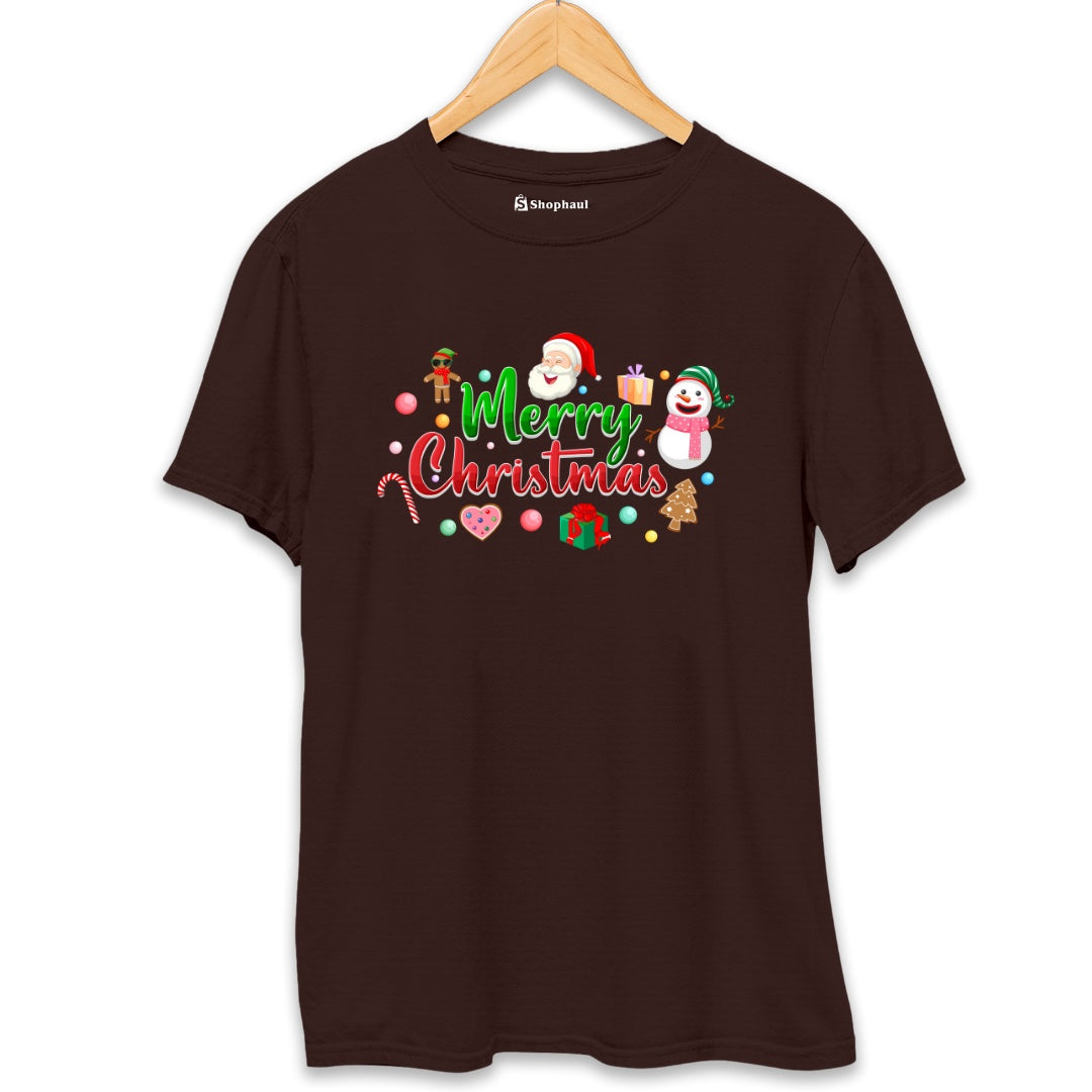 Christmas Santa Gift T-Shirt  Coffee-Brown-XXL