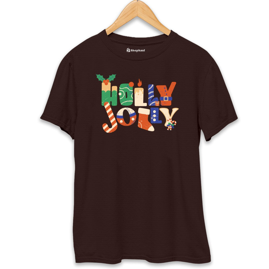 Holly Jolly Christmas T-Shirt  Coffee-Brown-XXL