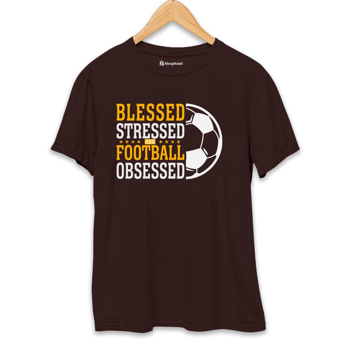 Blessed Stressed Football T-Shirt  Coffee-Brown-XXL