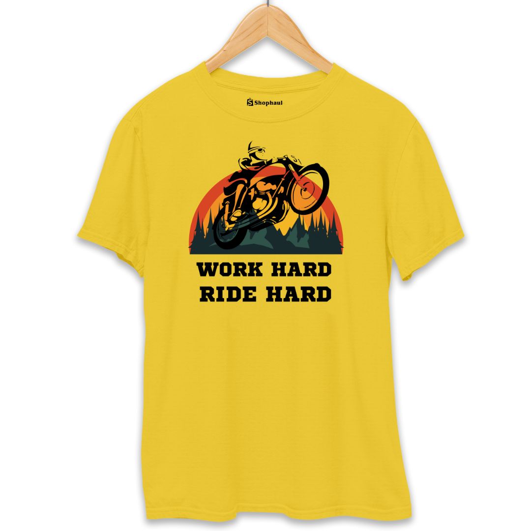 Work Hard Ride Hard Biker T-Shirt  Golden-Yellow-XXL