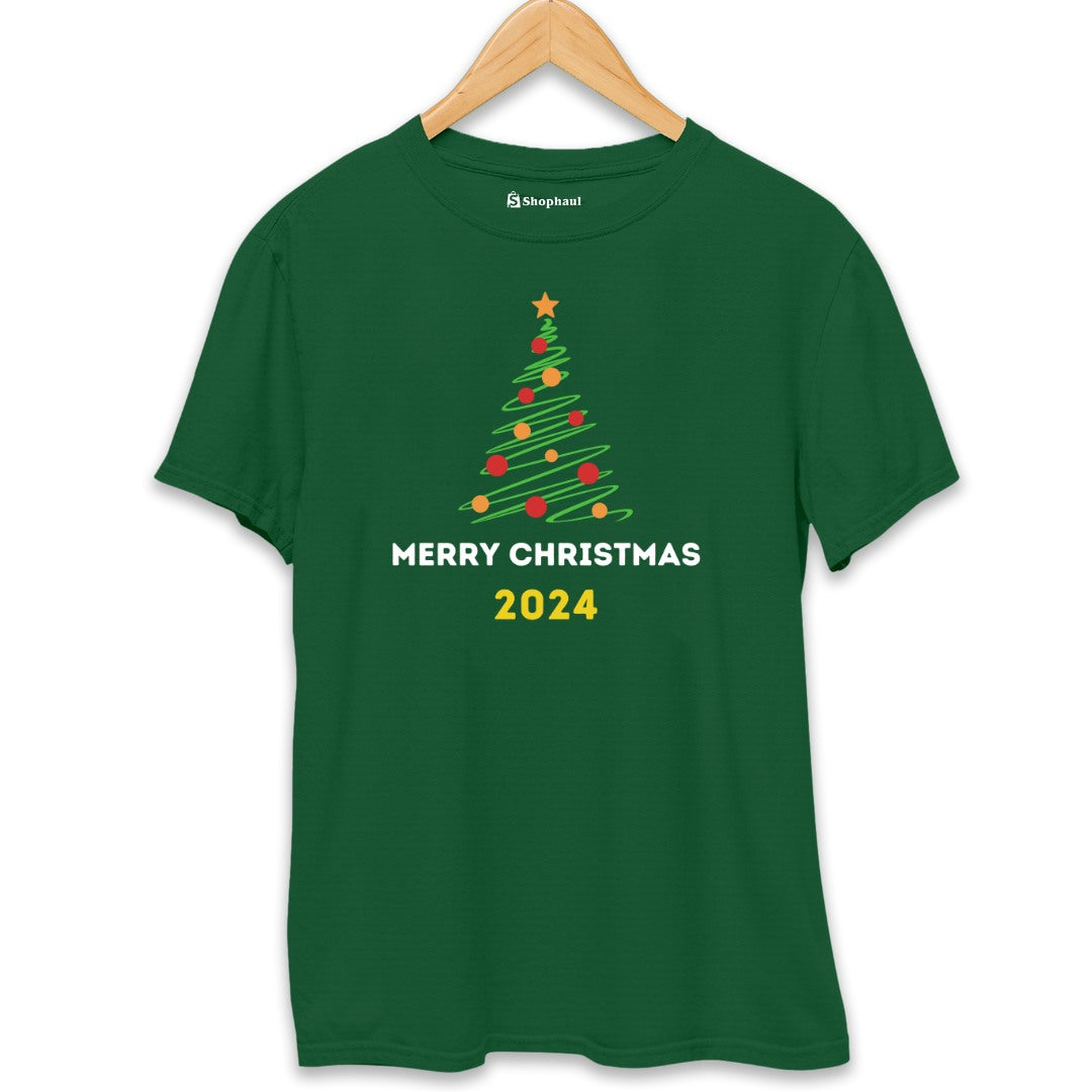 Merry Christmas Tree T-Shirt  Bottle-Green-XXL