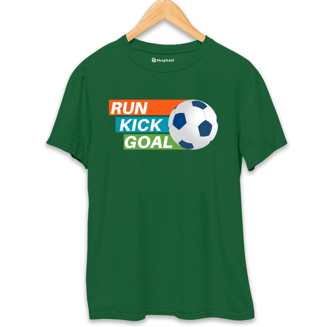 Run Kick Goal Football T-Shirt  Bottle-Green-XXL