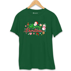 Christmas Santa Gift T-Shirt  Bottle-Green-XXL