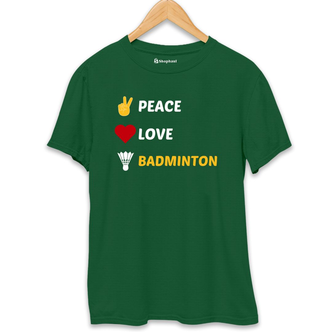 Peace Love Badminton T-Shirt  Bottle-Green-XXL